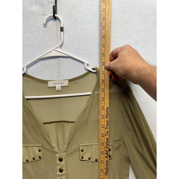 Eden & Olivia Womens Olive Long Sleeve Button Down Blouse Top Size Small - Picture 6 of 7